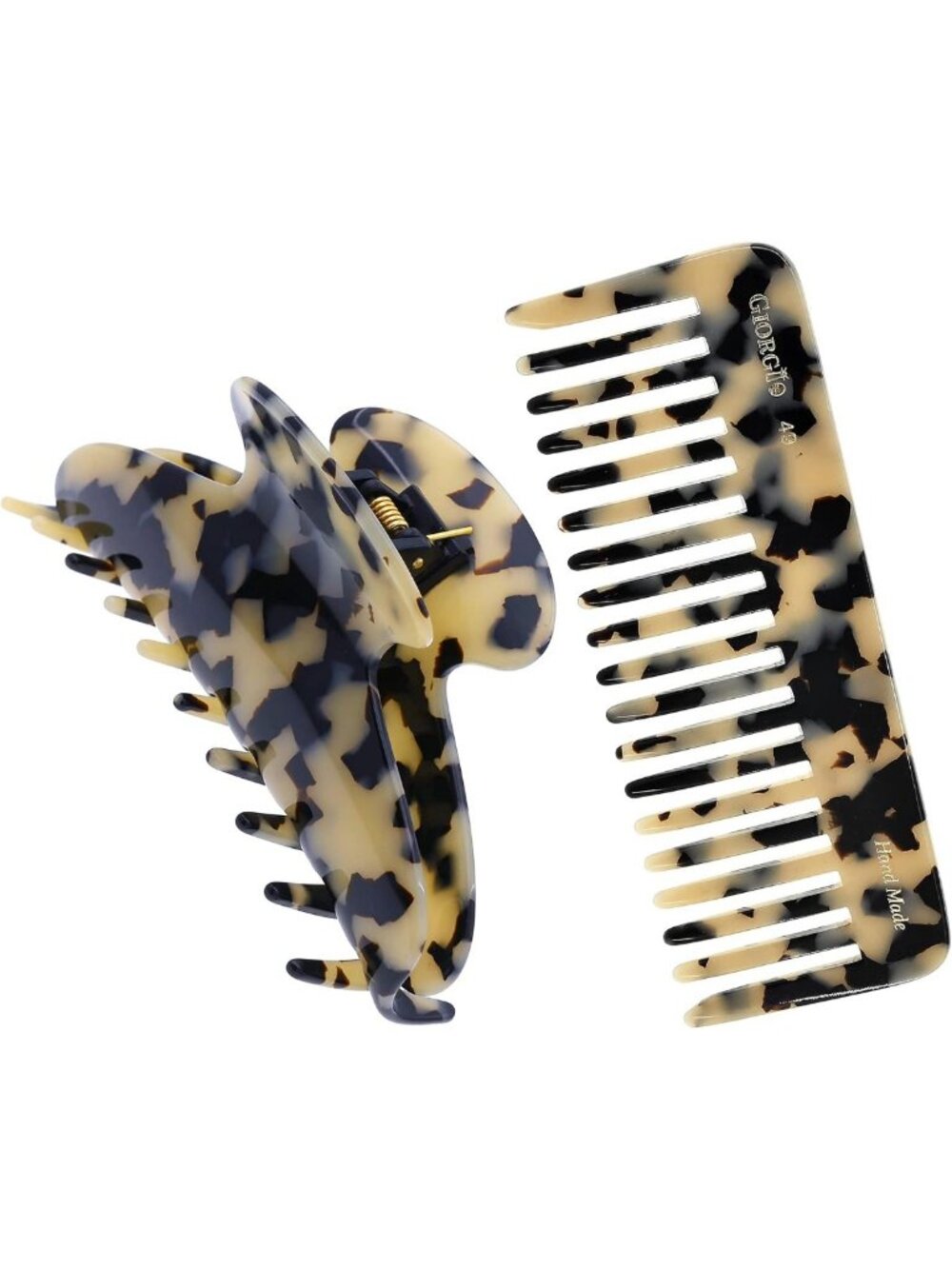Long Hair Care Bundle - Wide Tooth Detangler & Handmade Hair Claw Clip Set